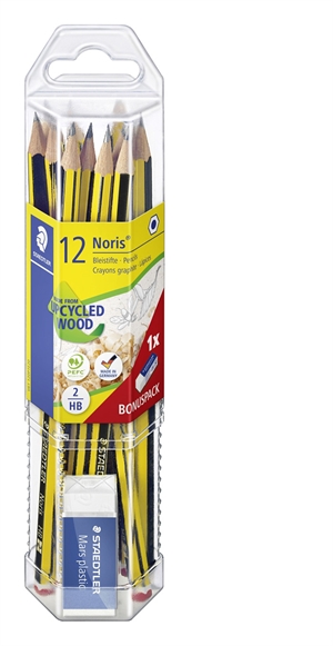 Staedtler Creion Noris HB + gumă de șters (12)